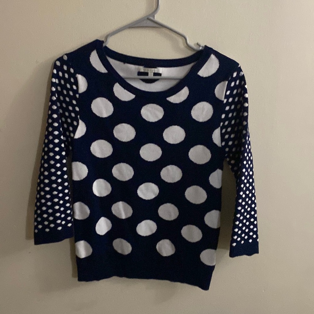 Polka dot sweater, dark blue with white dots